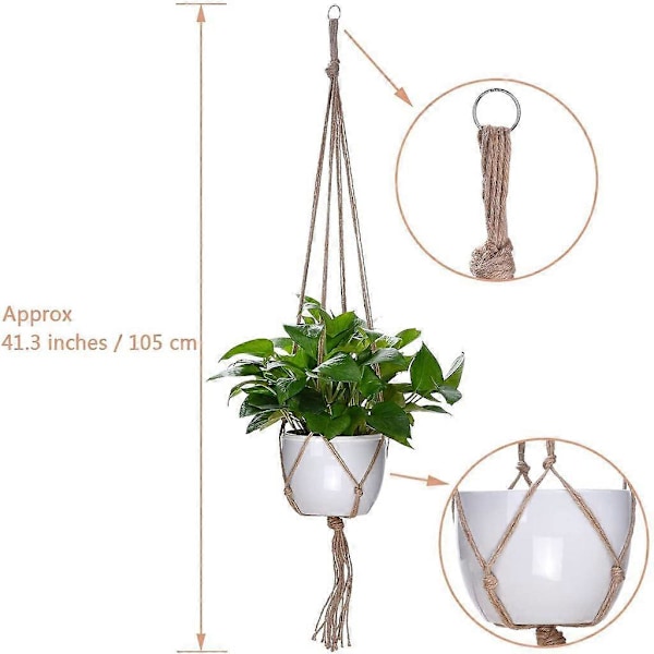 Pieces Kasvien Ripustin Kukkaruukku Kasviteline Avaimenperällä Sisä- ja Ulkokoristeluun, 2 kpl 105 cm ja 2 kpl 90 cm