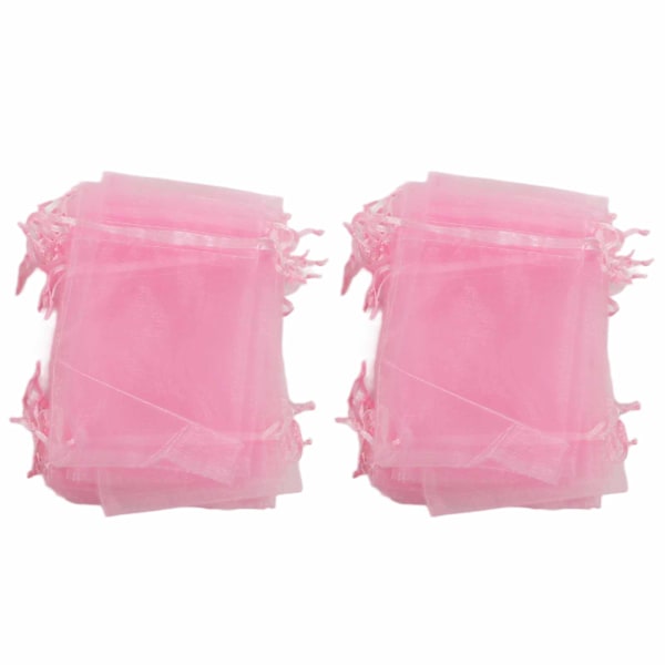 100 stk. Organzaposer 10x15cm Transparente gaveposer med snøre Netbærbar smykkeposer Snøre til bryllup Pink
