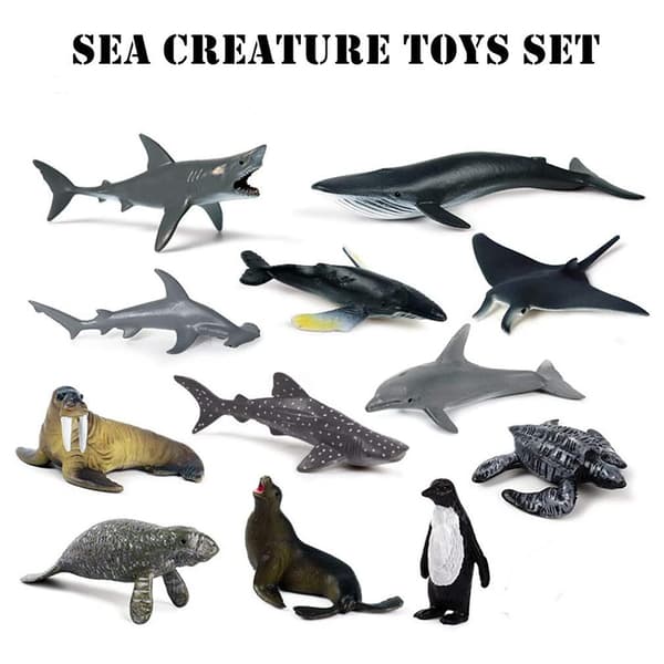 12 stk/sett Simulerte Havdyr Figurer Plast Marine Badeleker Modeller Barn Pedagogisk Leke