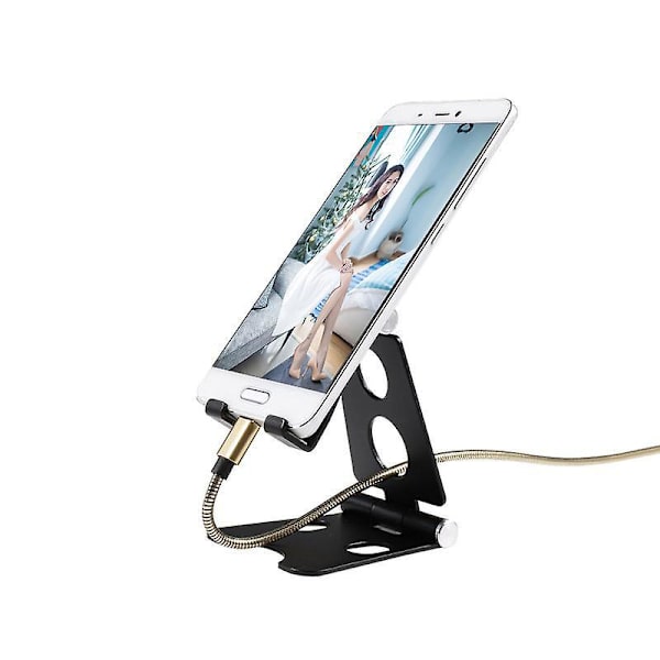 Foldbar Mobiltelefonstativ - Justerbar Vinkel, Håndfri Mobil Skrivebordsholder for Smarttelefoner og Nettbrett (Svart, 2 stk)