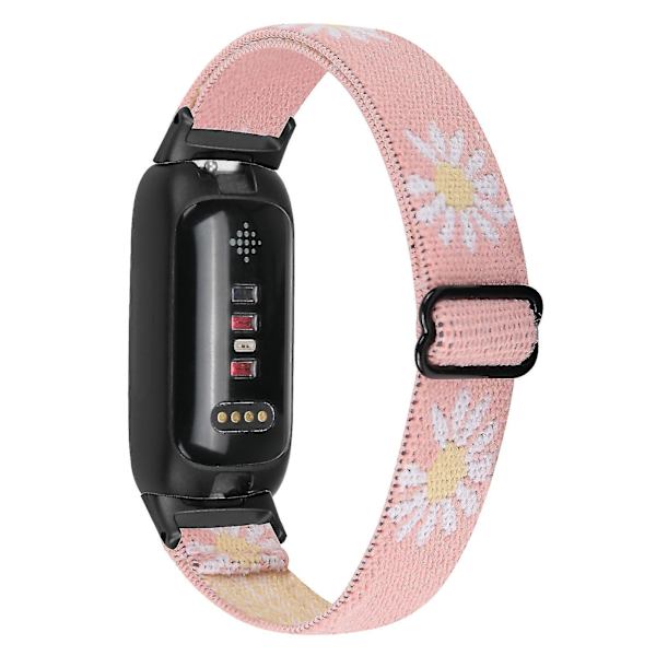 Fitbit Inspire 3 Nylon-punottu Solo Loop -urheiluranneke - Musta Pinkki Daisy