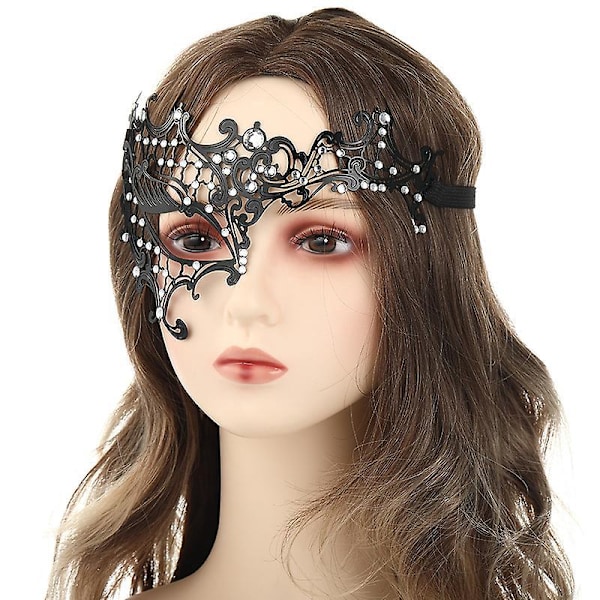 Glimtende Rhinestone Maskerademaske til Kvinder - Elegant Metalmaske til Fest, Galla og Ball