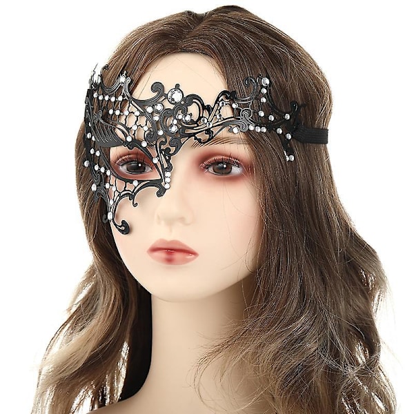 Glittrande Rhinestone Maskeradmask för Kvinnor - Elegant Metallmask för Fest, Bal och Maskerad