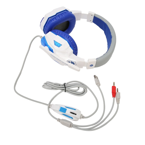 Kablet Gaming Headset med dobbel 3,5 mm plugg og USB justerbar volumdemping Gaming Hodetelefon med mikrofon og lys for datamaskin