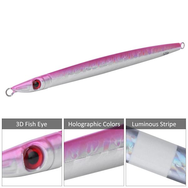 Vertikale pilker Lysende sakte jigging lokker hardt fiskeagn for saltvannsfiske i ferskvann (3#rosa + lysende stripe)