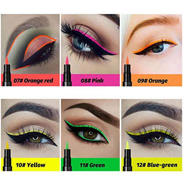 12 väriä Matte Nestemäiset Eyeliner Set Värilliset Eyeliner Pens Pitkäkestoiset Vedenpitävät Tahrankestävät Nestemäiset Eyeliner Kynät