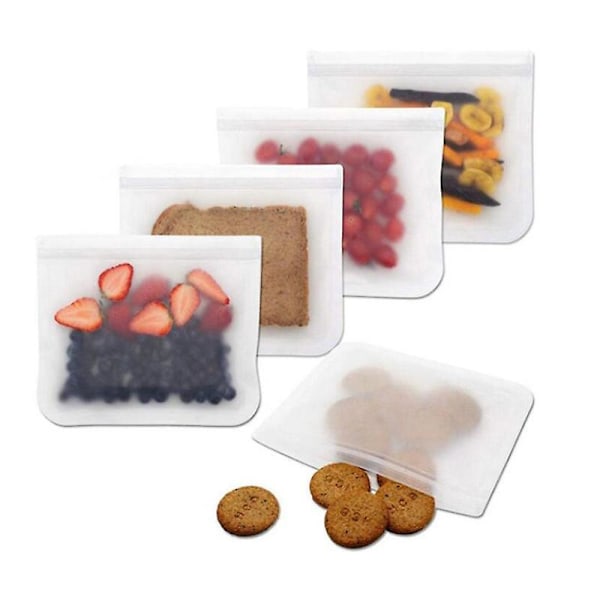 20*22cm 5-pack Återanvändbara silikonpåsar med dragkedja och hållare för mat, fryspåsar, smörgåspåsar, förvaringspåsar för grönsaker, mjölk, snacks, kött