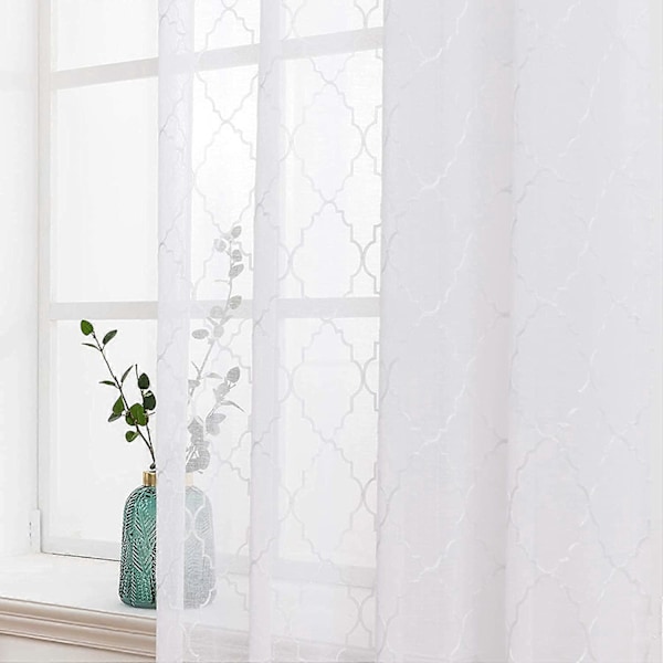 2 Paneelia Yksivärinen Marokko Verhot Ikkunaverho Ohut Sileä Tyylikäs Ikkuna Voile Paneelit/Käsittely Makuuhuoneeseen Olohuoneeseen 140x145cm (L x K) Valkoinen