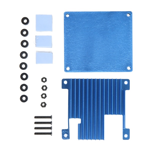 Alumiiniseoksesta valmistettu sininen jäähdytyslevy, jossa on urarakenne ja silikonityyny Orange Pi 2:lle