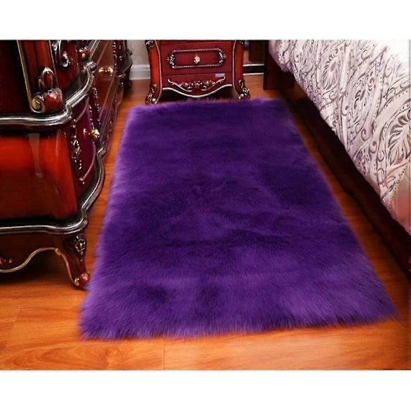 Mykt Falsk Pels Teppe Røff Sauefell Område Lite Teppe For Soverom Fuzzy Teppe For Stue 60x90 cm, Lilla
