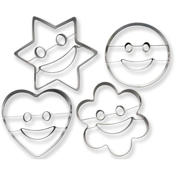 Cookie Cutter sett med 4 - For baking moro - Emoji, smiley, hjerte og stjerneformer - Rustfritt stål