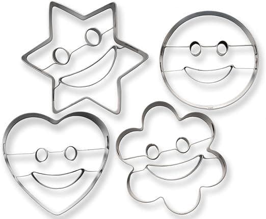 Kakeformsett med 4 deler - For morsom baking - Emoji, Smiley, Hjerte og Stjerneformer - Rustfritt stål