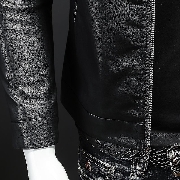 Casual Stand Krave Læderjakke til Mænd til Forår og Efterår Yderbeklædning 4XL Sort