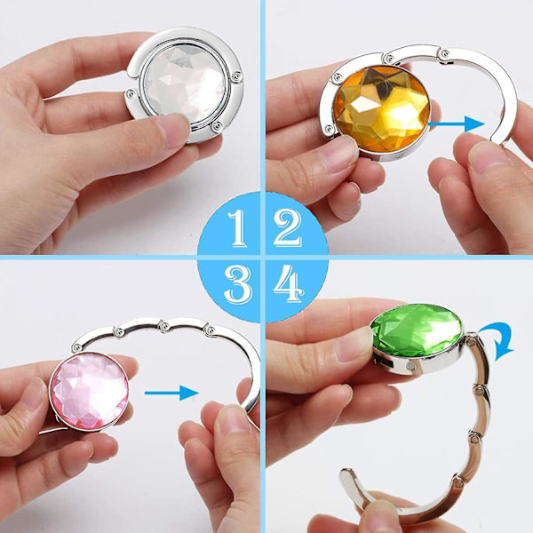 6 st Handväskhängare för Bord, Vikbar Färgad Metall Väskkrok för Handväska Restauranger Café Smycken Halsband Present till Kvinnor (6 Färger)