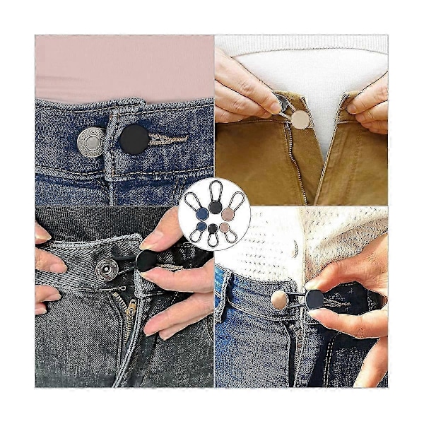 Knappförlängare kompatibla med Jeans, 6 Storlekar Byxor Knapp Midjeförlängare, Flexibel Justerbar Elastisk Midja