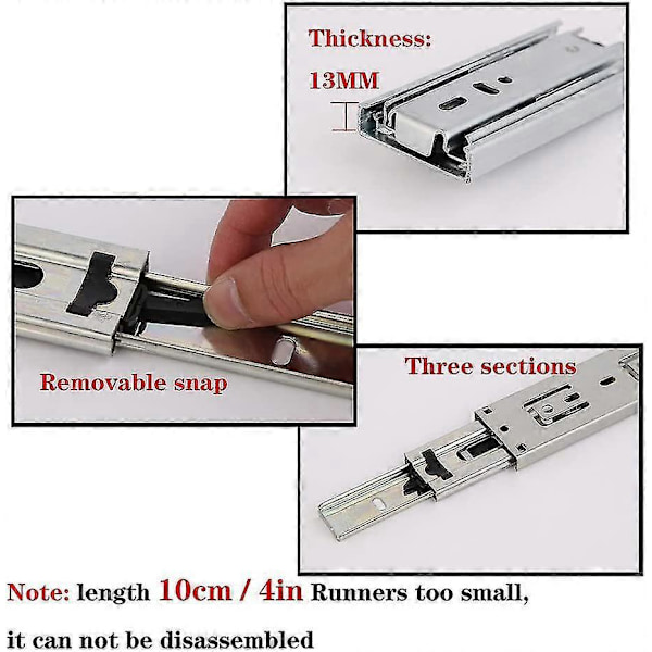 2-pack 37,5 cm Mini Lådskenor, Fullt Utdragbara Kullagerskenor, Sidomonterade, Ultratysta