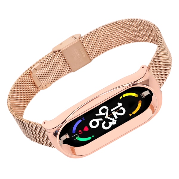 Mesh -rem i rostfritt stål Fashionabla Andas Flexibelt utbytesband Tillbehör Passar för Mi Band 7 Rose Gold