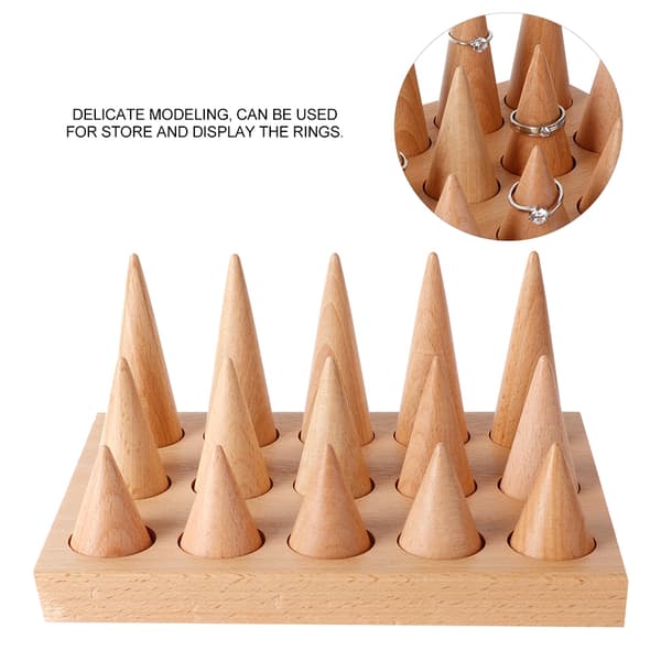 Træ 15 Fingre Display Ring Holder Showcase Stand Smykker Ringe Organizer
