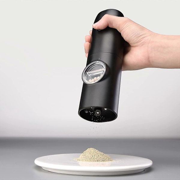Elektrisk Salt- och Pepparkvarn Set Uppladdningsbar med Bas, Automatisk Salt- och Pepparkvarn Påfyllningsbar Kryddkvarn Set 2 med Justerbar Grovhet & LED