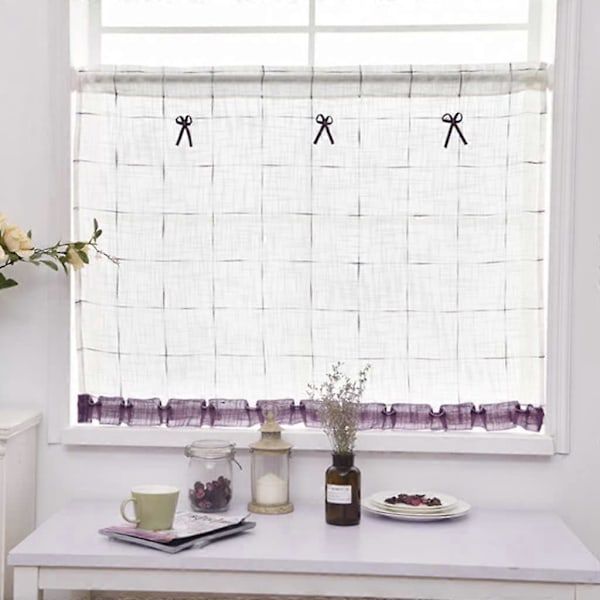 Pellavainen seinäverho siteillä, puuvillasekoite, vihreä, LxK 140x60cm 1 kpl Violetti 140*80cm
