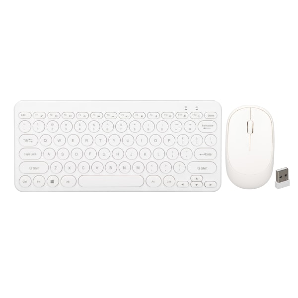 Tangentbord Mus Combo 2.4G trådlösa runda knappsatser Ergonomisk design Tyst mus USB mottagare Tangentbord och mus vit