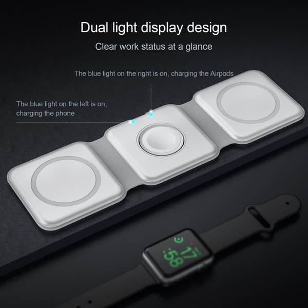 3 i 1 Trådløs Oplader Magnetisk Foldbar Opladestation Hurtig Opladningsplade til iPhone