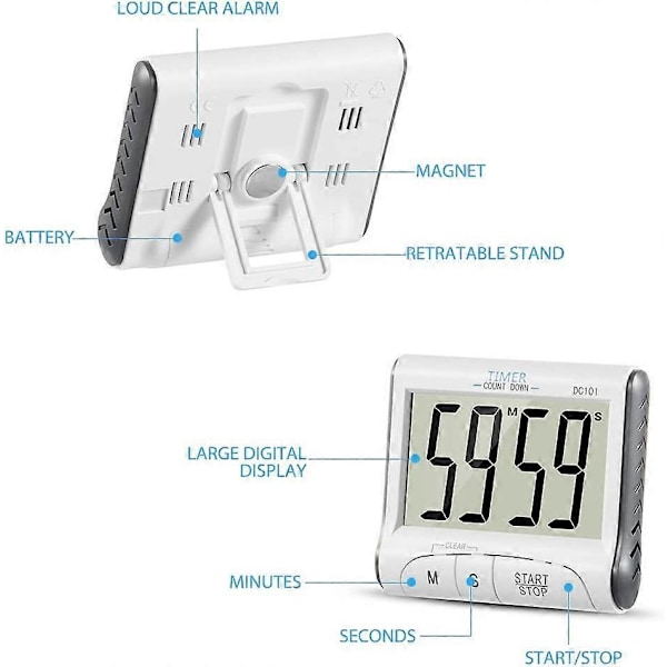 Kjøkkentimer, 24H Digital Magnetisk Elektronisk Kjøkkentimer Digital Timer med Lydalarm LCD-Skjerm Nedtellingstimer Magnetisk Stativ, Elektronisk Tim