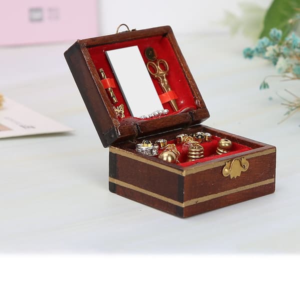 Miniature Smykkeskrin Model Ornamenter i Træ til 1/12 Dukkehus Tilbehør
