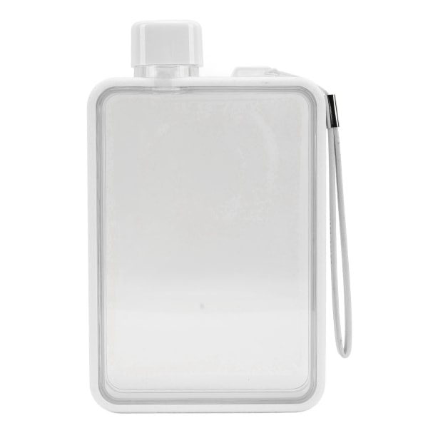Platt vattenflaska plast läckagesäker transparent fyrkantig bärbar A5 papper vattenflaska 380ml vit