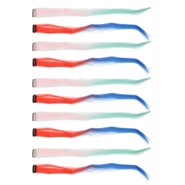 10 stk fargerike hårforlengelser med klips - lange striper - farget hårstykke med klips - rosa gradient grønn og rød gradient blå