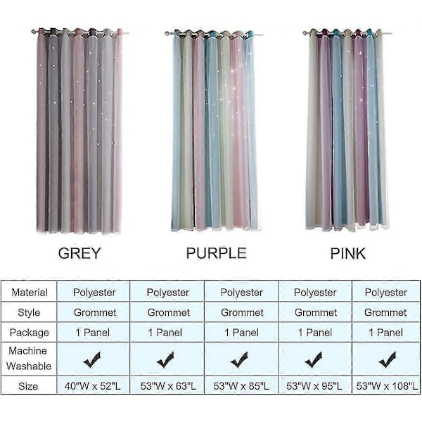 Termiskt Isolerade Mörkläggningsgardiner Med Stjärnor 100% Polyester, för Vardagsrum, Sovrum, Barnrum, Rosa, 1 Styck L 134cm* H 240cm