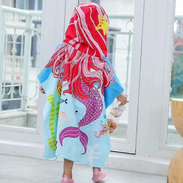 Barn Poncho Handdukar med Huva, Utsökt Mönstrad Strand Simning Badhanddukar Med Huva För Pojkar Flickor Barn zd.21 Sjöjungfru