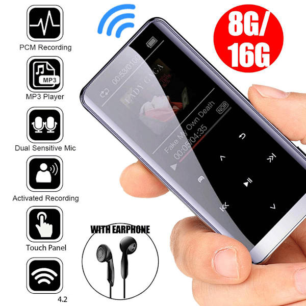 Bluetooth MP3-spelare FM-radio Bärbar musikspelare Röstinspelare