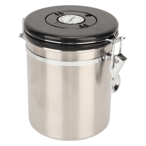 Lufttæt kaffebønnebeholder i rustfrit stål, kaffekrukke, køkkenopbevaringsbeholder med udløsningsventil, ske, 1,8 l
