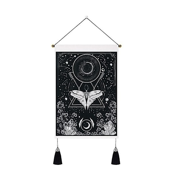 2 kpl Kuu ja Aurinko Seinävaate, Psykeedeelinen Mandala Seinävaate, Tarot Musta Banneri Seinävaate, 35 x 50cm