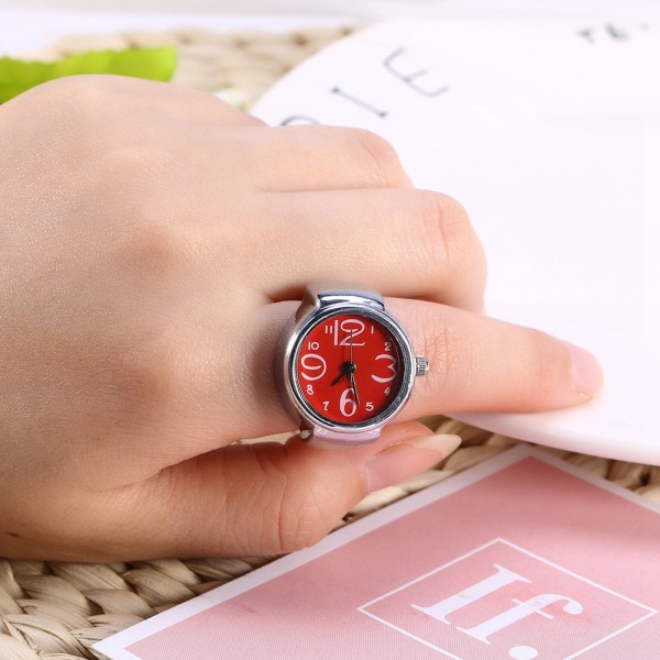 1 kpl Muodikas naisten kvartsi analoginen pyöreä sormus watch (punainen)