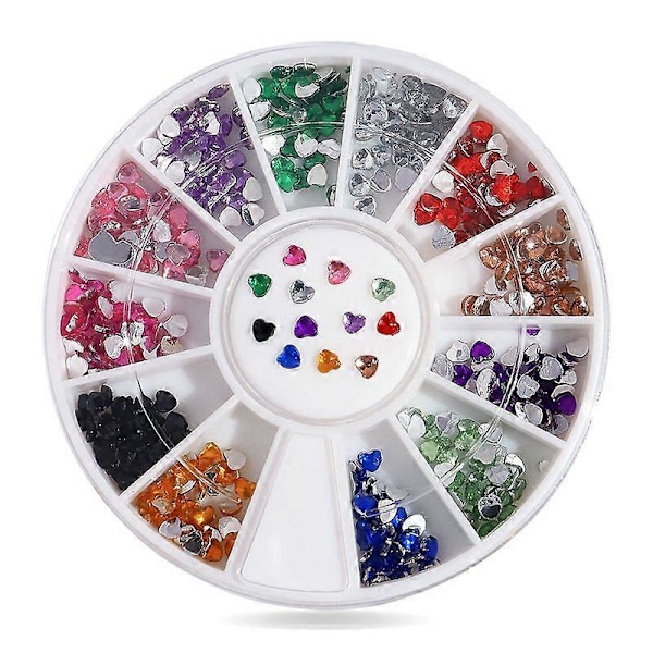 Engångs 3D Akryl Hjärta Nagelkonst Dekoration Set Smycken Ornament för Nagelkonst