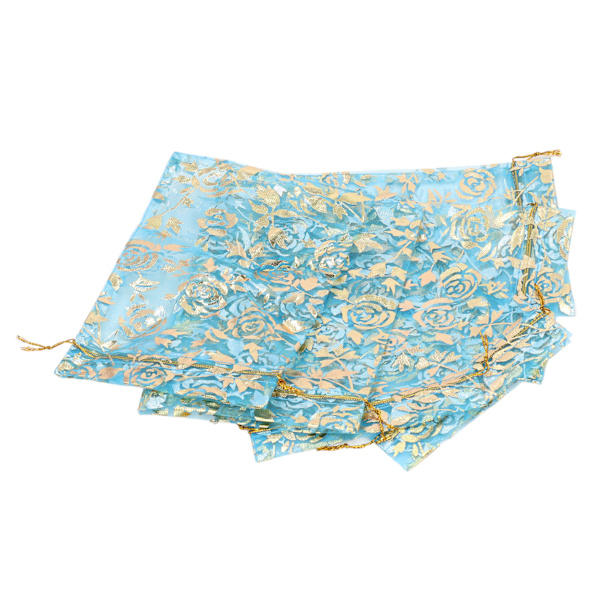 200 stk Organza-taske Snørelukning Rose Print 6,3x4,3in Mesh Gaveposer Organza-smykker Mesh-pose Blå