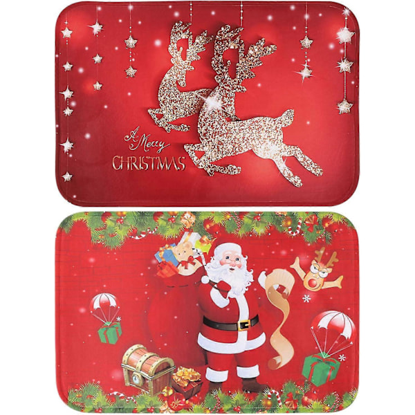 2 st 40x60cm Jul Rutig Dörrmatta Jultomte + Älg Entrématta Dörrmatta
