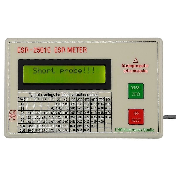 Ny ESR2501C Kondensator ESR Tester Test i Kredsløb Kapacitansmåler med Testledninger Klemme Batteri
