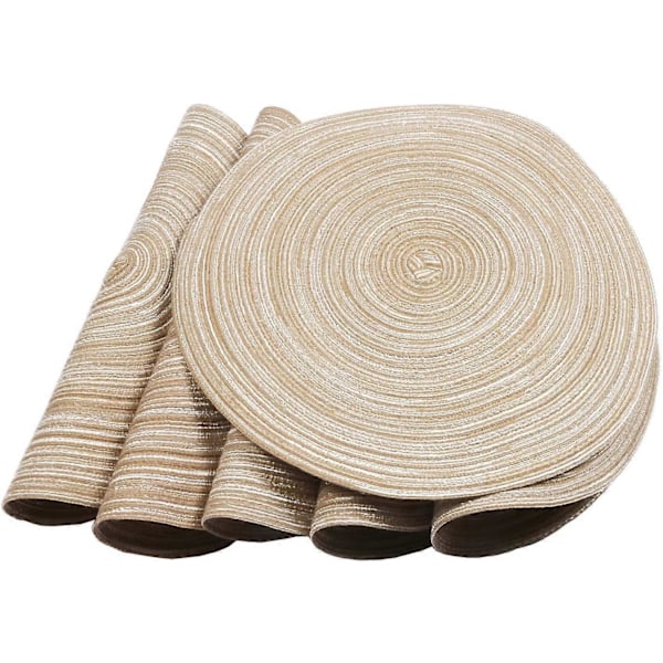 Pyöreät punotut tabletit, 6 kpl, pestävät pyöreät tabletit keittiön pöydälle, 38 cm pyöreät pöytätabletit (Beige, 6)