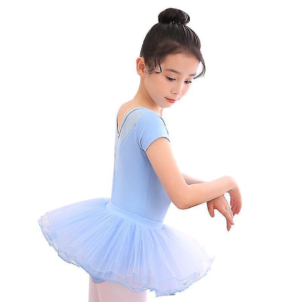 Blue Short Sleeve Ballet Dance Dress Set for Girls 140CM