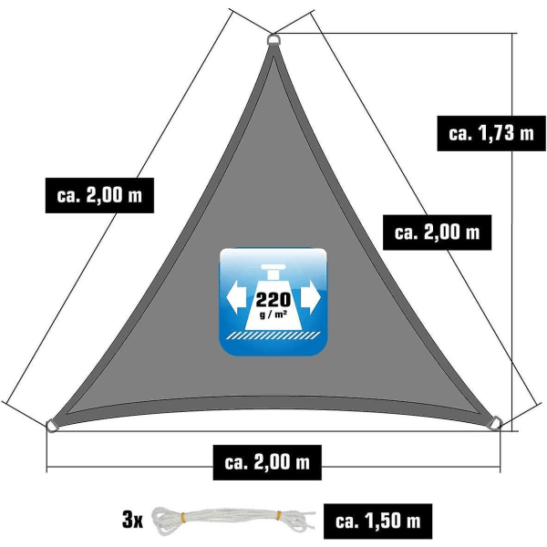 Grå HDPE trekant solbeskyttelsesdæksel til altanhave 2x2x2 M