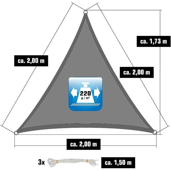 Grå HDPE trekant solbeskyttelsesdæksel til altanhave 2x2x2 M