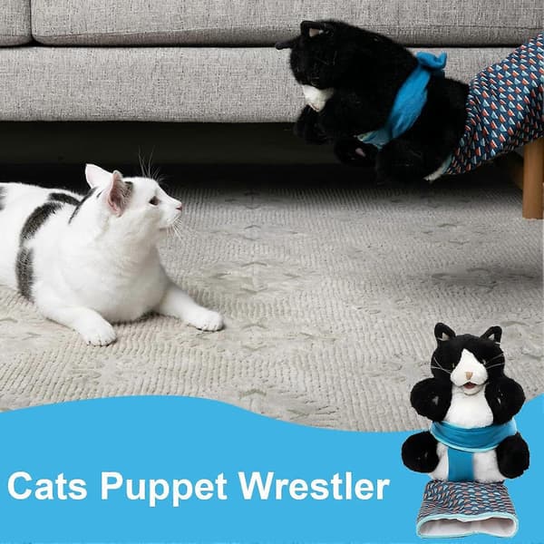Cat Doll Wrestler Plush Hand Puppet Toy with Padding, Fun Interactive Cat Toy Training & Exercise Glove for Cats Default