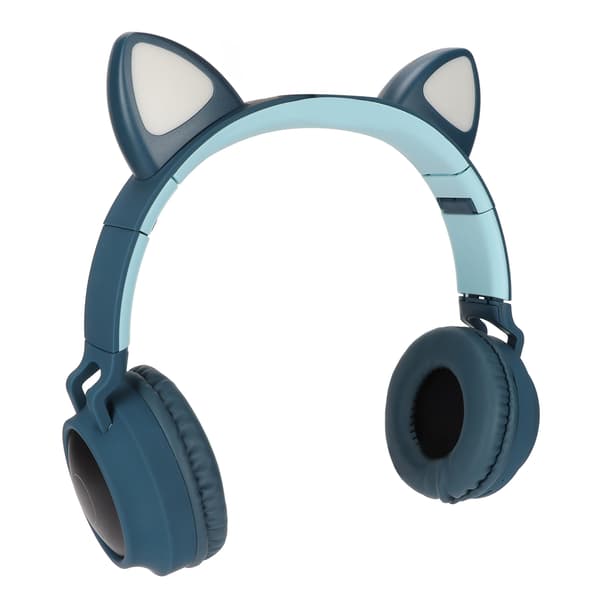 Gaming-hovedtelefoner med katteører, dyb bas, LED-lys, foldbare, søde katteøre-headset med bløde ørepuder, blågrøn