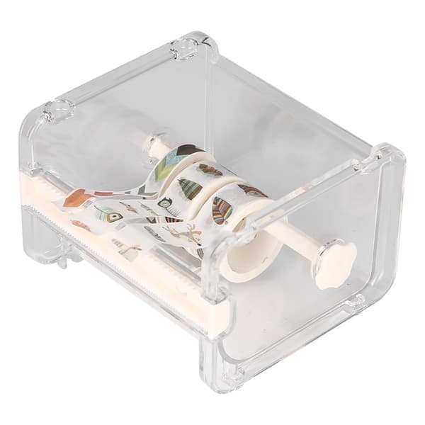 Kreativ transparent teipdispenser for kontorpult, WashiTape-holder med kutter, hvit