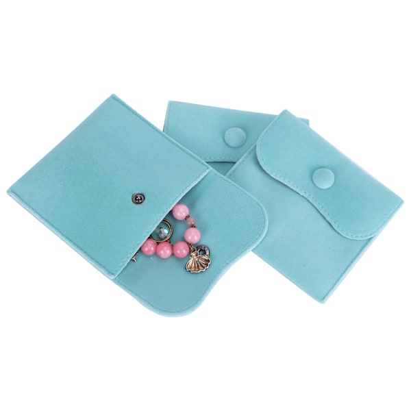 5 stk fløyelspose med trykknapp, smykkeskrin i flanell, gavepakke, blå, 10x10 cm