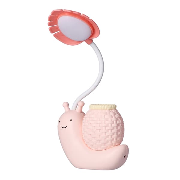 LED-bordlampe med pennholder, multifunksjonell USB-lading, søt bordlampe for studenter og barn – rosa