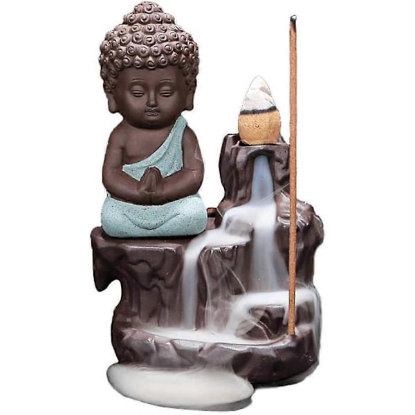 Håndrullet Røgelsesbrænder til Hjem, Kontor, Soveværelse, Yoga - Buddha Statue (Lyseblå)